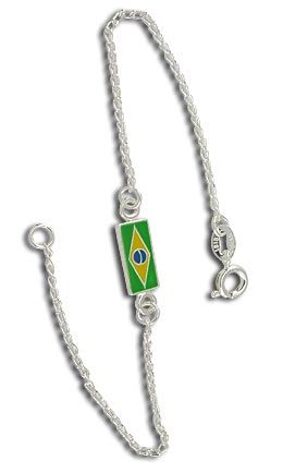 Pulseira folheada a prata com uma bandeira do Brasil