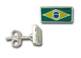 Brinco da bandeira do Brasil resinado e folheado a prata